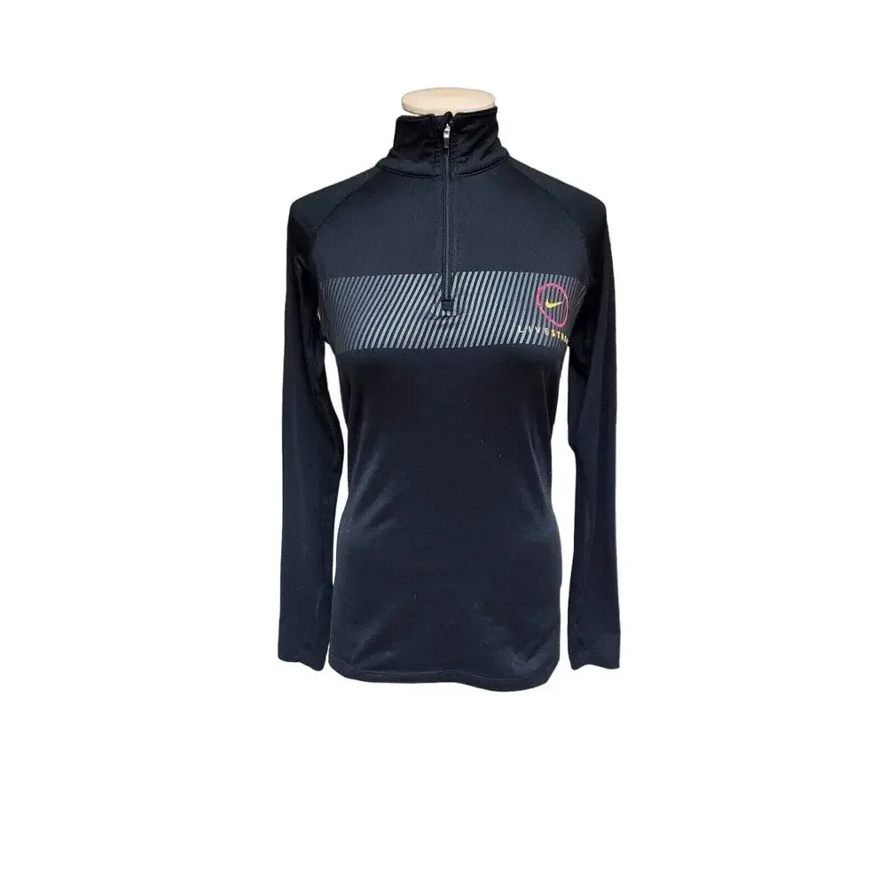 NIKE Pro Combat Dri-Fit Athletic 1/4 Zip Livestrong Black Compression Shirt s